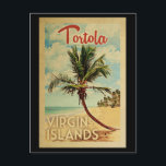 Cartão Postal Palmeira de Tortola Viagem Vintage<br><div class="desc">Uma impressão de arte de Tortola Ilhas Virgens exclusivamente retrô moderno de meados do século em estilo de cartaz de viagem vintage. Apresenta uma palmeira curva em uma praia arenosa com oceano sob um céu azul nublado.</div>