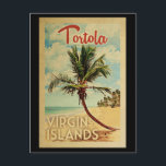 Cartão Postal Palmeira de Tortola Viagem Vintage<br><div class="desc">Uma impressão de arte de Tortola Ilhas Virgens exclusivamente retrô moderno de meados do século em estilo de cartaz de viagem vintage. Apresenta uma palmeira curva em uma praia arenosa com oceano sob um céu azul nublado.</div>