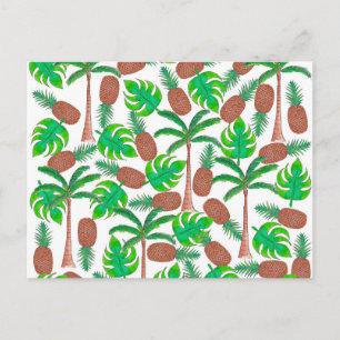 Cartão Postal Palmeiras de abacaxi e Folhas Tropicais de Verão