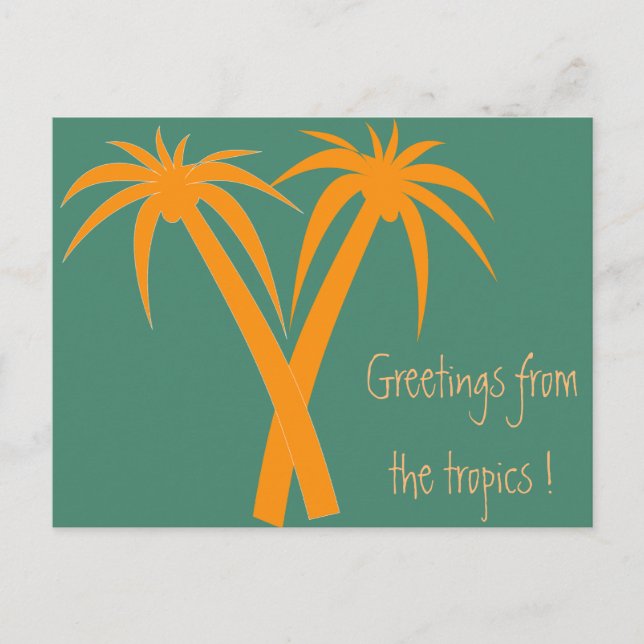 Cartão Postal Palmeiras tropicais laranja Verão (Frente)