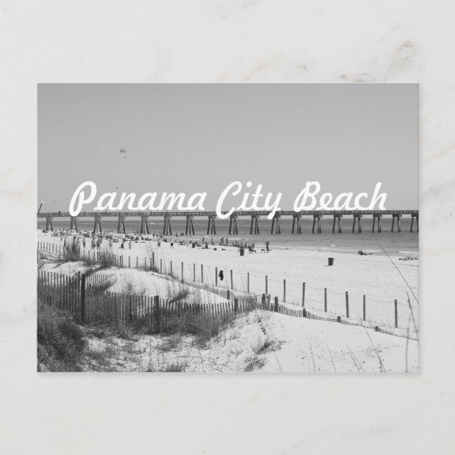 Cartão Postal Panamá City Beach, FL Pier & Beach Black & White (Frente)