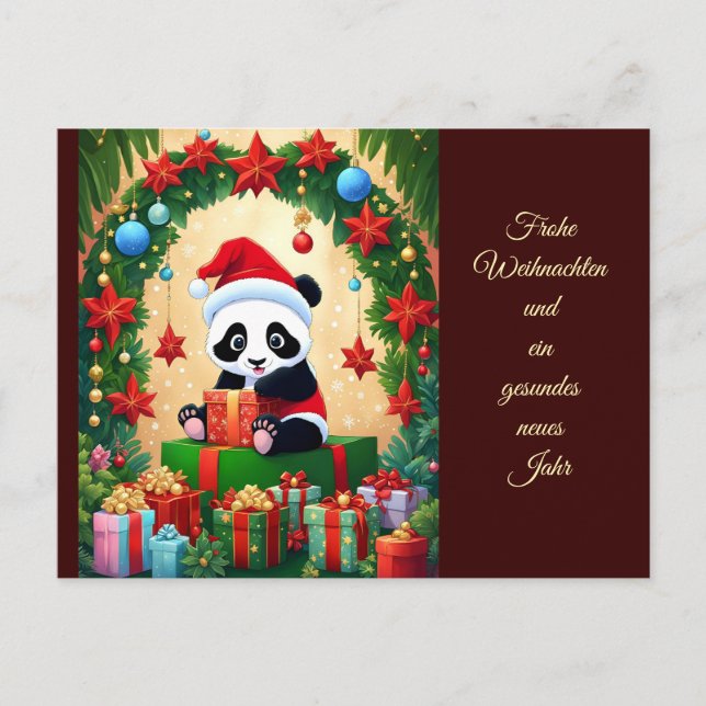 Cartão Postal Panda als Weihnachtsmann verkleidet (Frente)