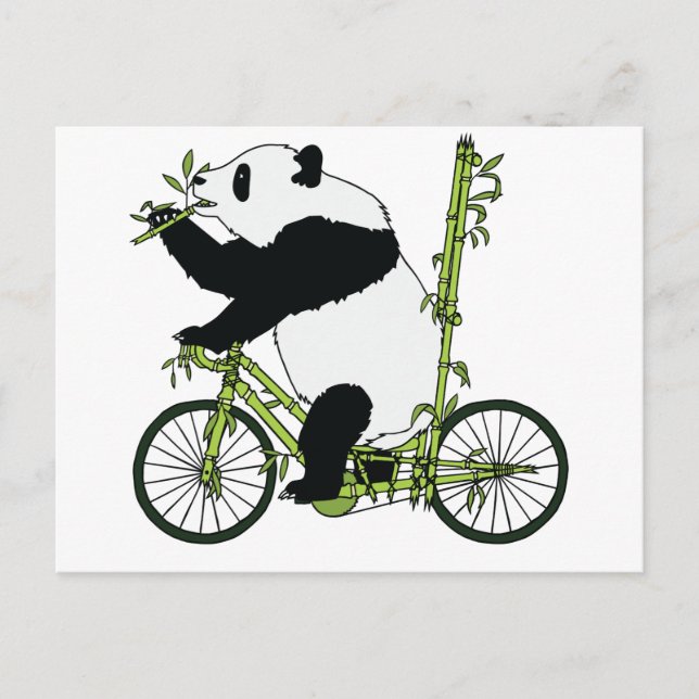 Cartão Postal Panda Bear Andando Bamboo Bike (Frente)