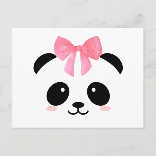 Cartão Postal Panda branca com fita rosa (Frente)