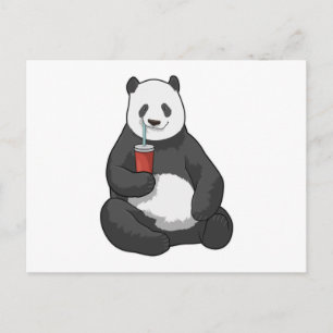 Cartão Postal Panda com Bebida
