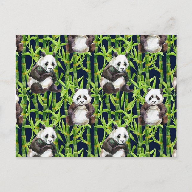 Cartão Postal Panda Com Padrão De Aquarela Bamboo (Frente)