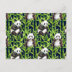 Cartão Postal Panda Com Padrão De Aquarela Bamboo