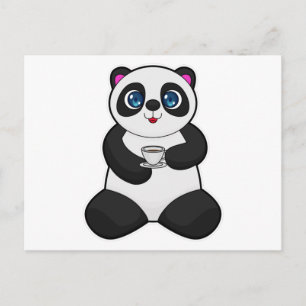 Cartão Postal Panda com Xícara de Café