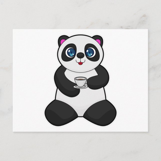 Cartão Postal Panda com xícara de café (Frente)