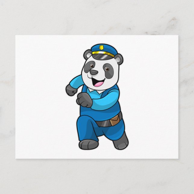 Cartão Postal Panda como agente da polícia com chapéu da polícia (Frente)