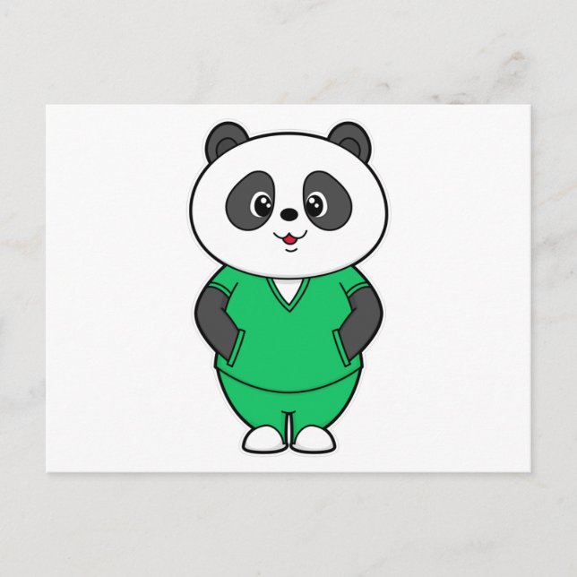 Cartão Postal Panda como Enfermeira com Jaleco (Frente)