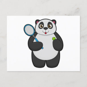 Cartão Postal Panda como jogador de tênis com raquete de tênis
