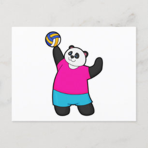 Cartão Postal Panda como jogador de volei com bola de volei