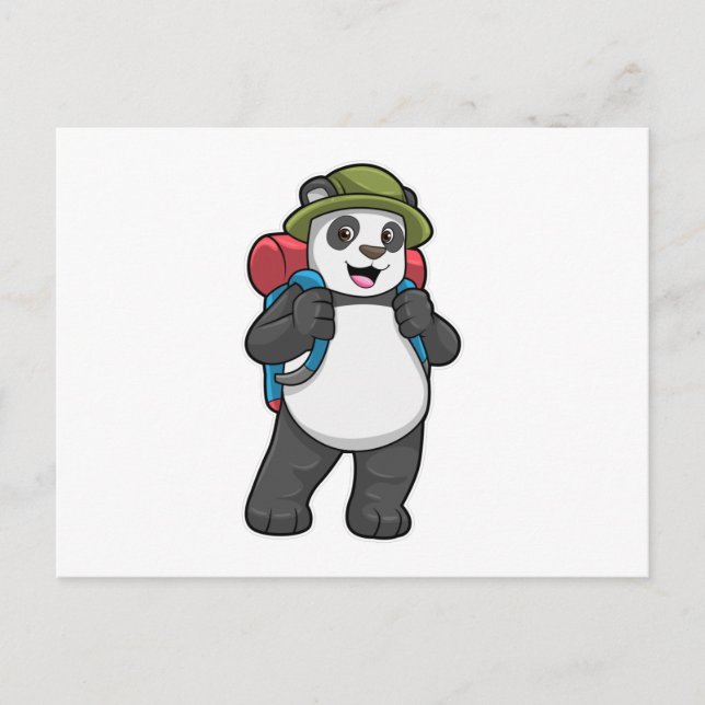 Cartão Postal Panda como Mochileiro com Mochila (Frente)