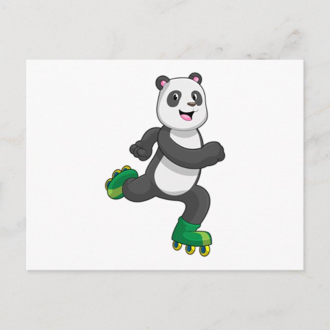 Cartão Postal Panda como patinador inline com patins de rolimã (Frente)