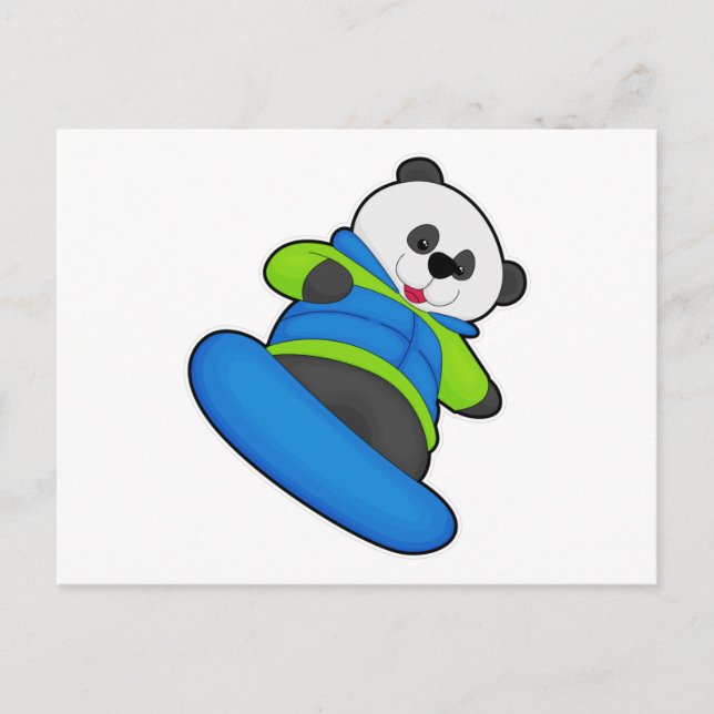 Cartão Postal Panda como praticante de snowboard com snowboard (Frente)
