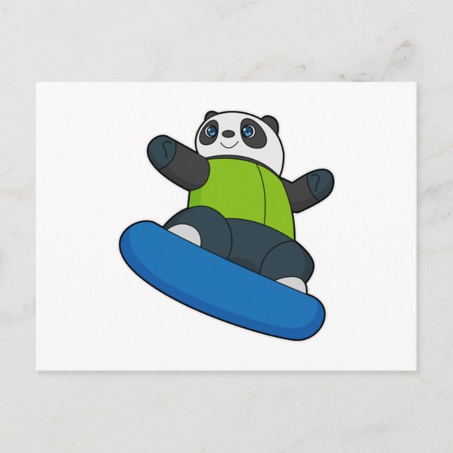Cartão Postal Panda como Snowboarder com Snowboard (Frente)