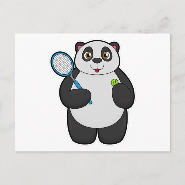 Cartão Postal Panda como tenista com raquete de tênis (Frente)