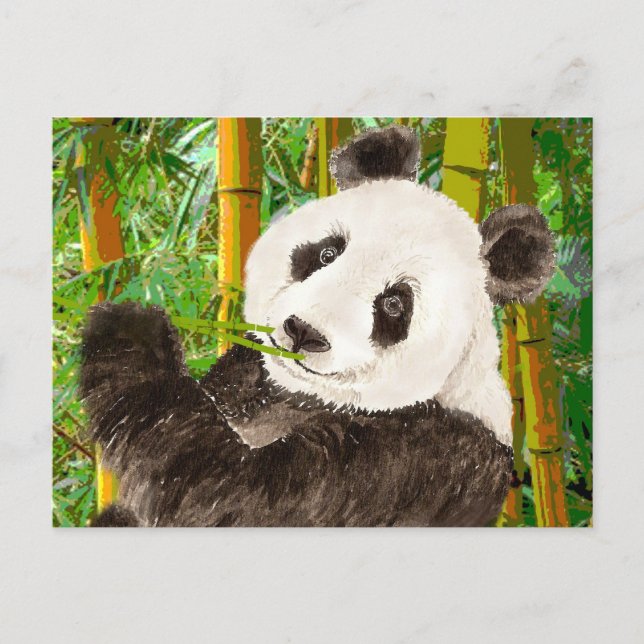 Cartão Postal Panda de Aquarela Cuta na Floresta de Bambu (Frente)