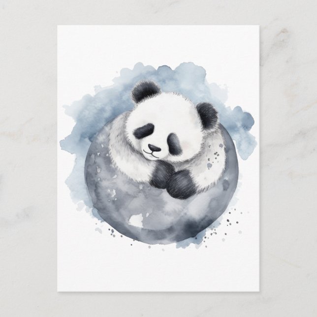 Cartão Postal Panda de Cores Aquáticas com Sono (Frente)