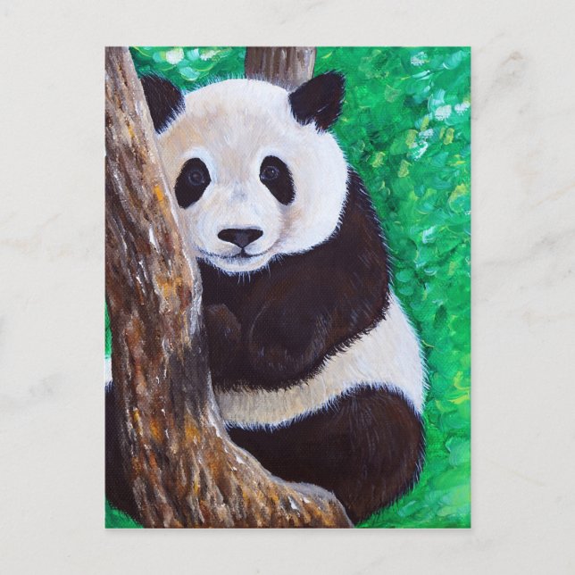 Cartão Postal Panda em pintura em árvore (Frente)