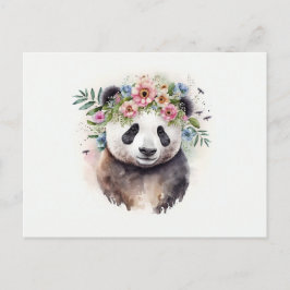 Cartão Postal Panda Flowers Watercolor