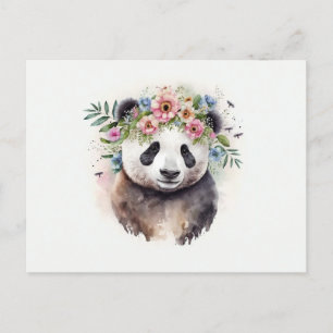 Cartão Postal Panda Flowers Watercolor