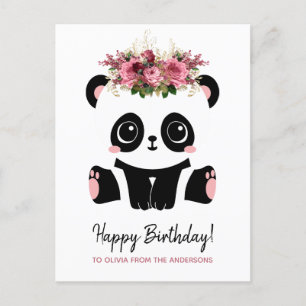 Cartão Postal Panda fofa Feliz Aniversário personalizado 