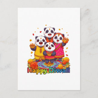 Cartão Postal Panda fofo & família celebrando festival hindu