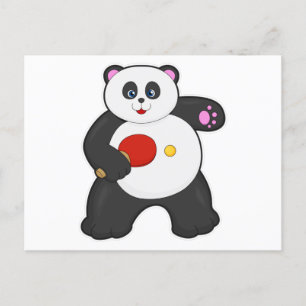 Cartão Postal Panda jogando tênis de mesa com raquete de tênis d