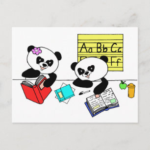 Cartão Postal Panda learning at school