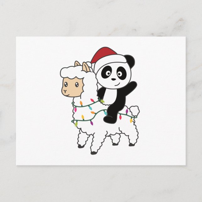 Cartão Postal Panda Lhama Natal Neve Animais de Inverno (Frente)
