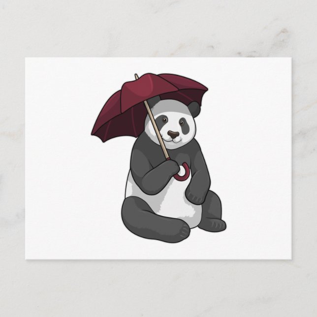 Cartão Postal Panda na chuva com guarda-chuva (Frente)