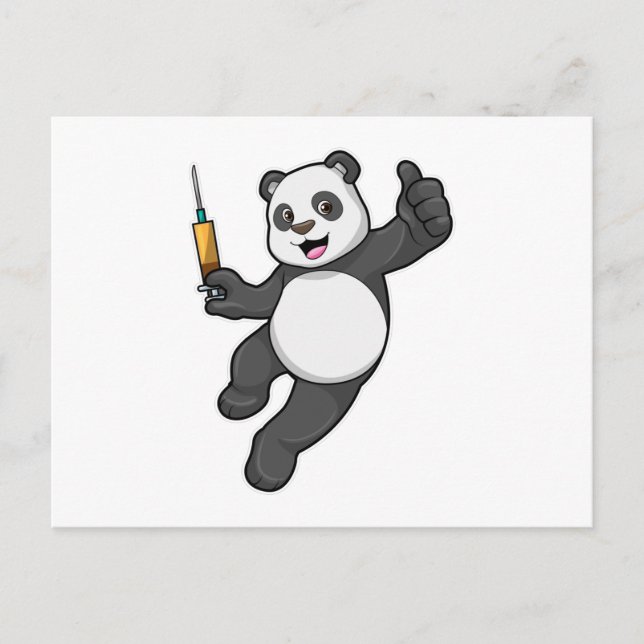 Cartão Postal Panda na Vacinação com Seringa (Frente)