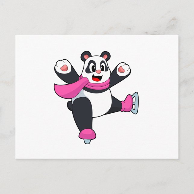 Cartão Postal Panda Patinação no gelo Patins de gelo (Frente)
