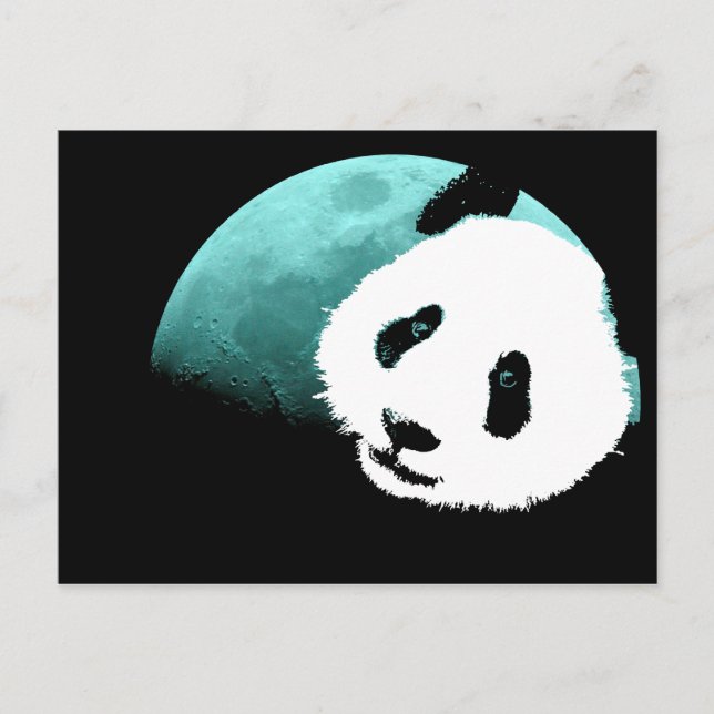 Cartão Postal panda perto da lua. (Frente)
