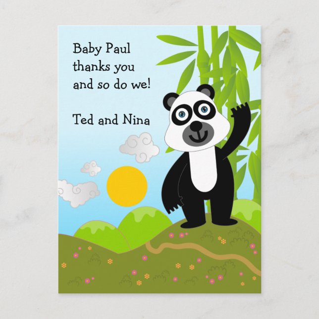 Cartão Postal Panda urso Aniversário Obrigado Nota (Frente)