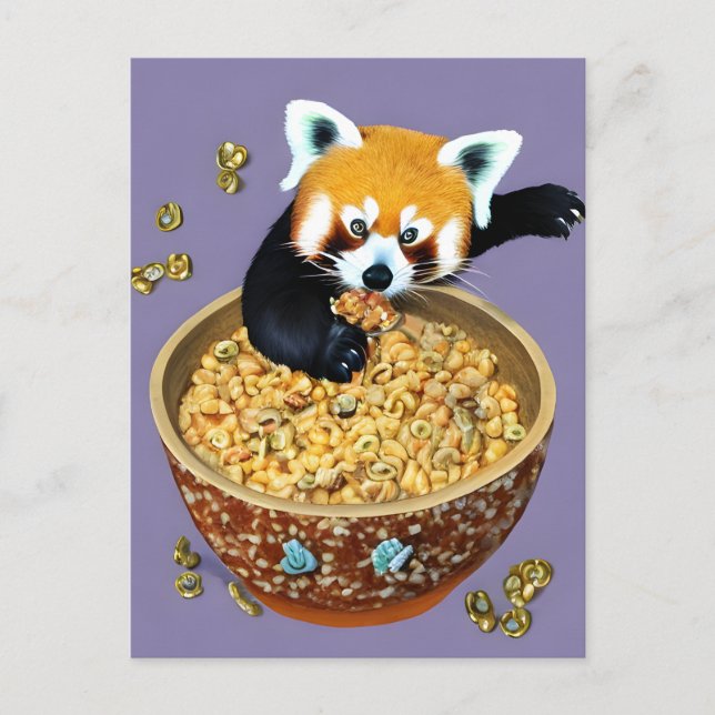 Cartão Postal Panda Vermelha Comendo um Cartão-Postal de Cereal (Frente)