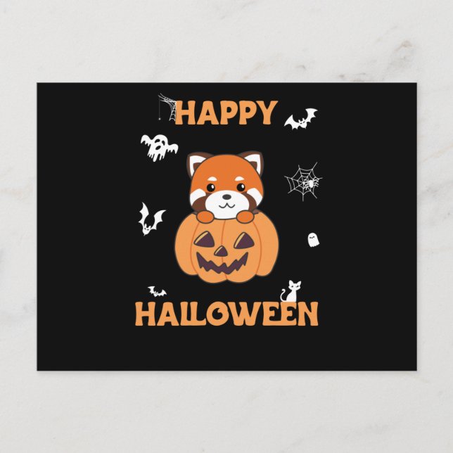 Cartão Postal Panda Vermelha Em Pumpkin Cute Pandas Happy Hallow (Frente)