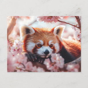 Cartão Postal Panda Vermelha Entre Blossomas De Cereja