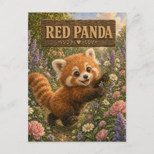 Cartão Postal Panda Vermelho Fofinho Livro de Histórias Infantil