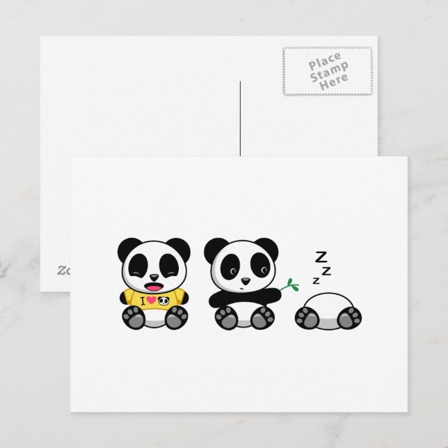Cartão Postal Pandas Pequenos e Fofos em Branco (Frente/Verso)
