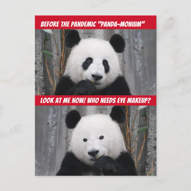 Cartão Postal Pandemia Engraçada Panda-Monium Antes e Depois
