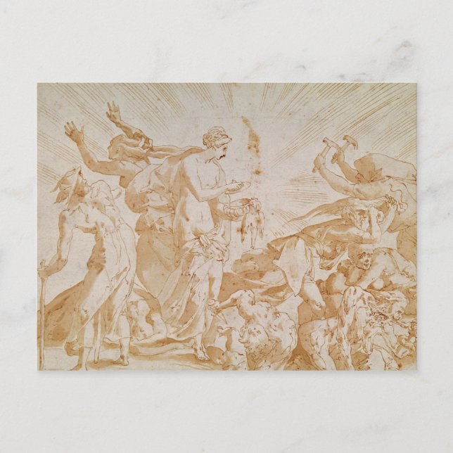 Cartão Postal Pandora abrindo a caixa (Frente)