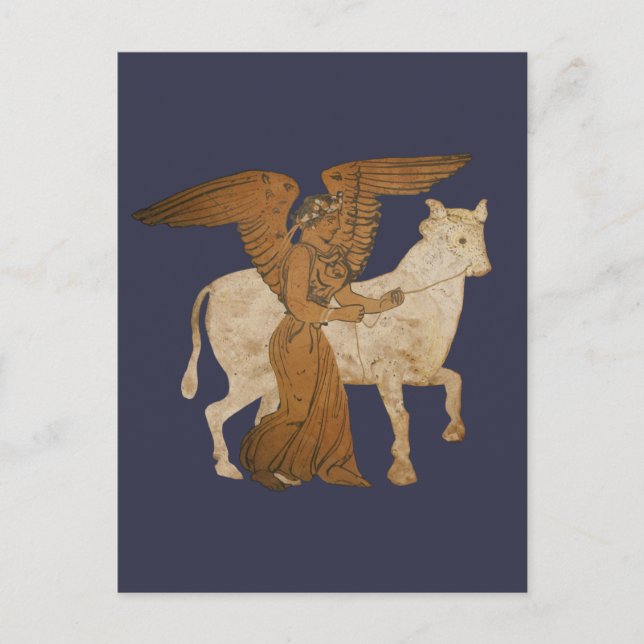 Cartão Postal Panoply - A deusa grega Nike com um touro (Frente)