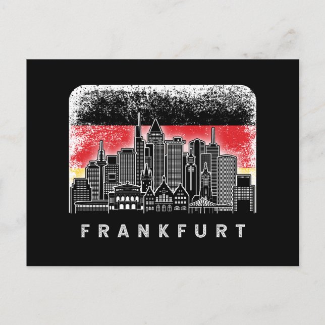 Cartão Postal Panorama de Frankfurt Alemanha Bandeira Alemã Vint (Frente)