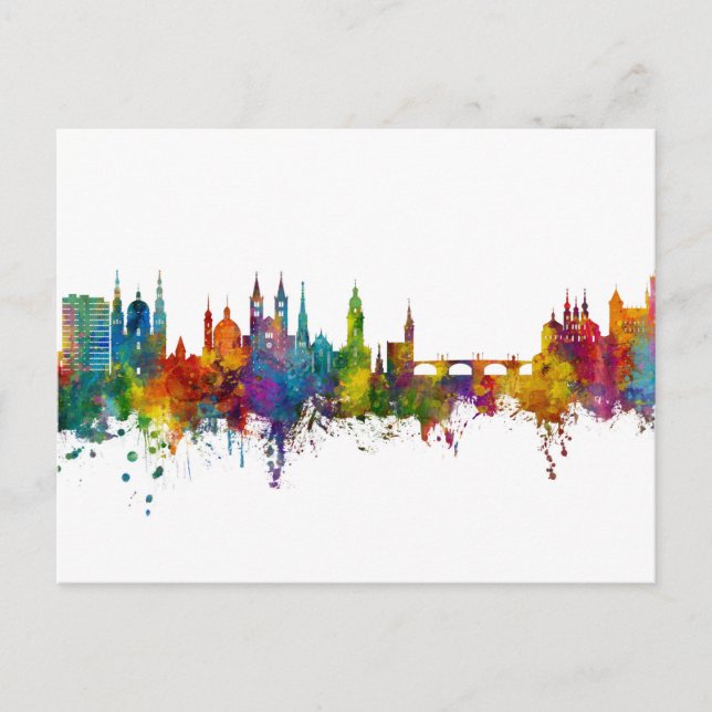 Cartão Postal Panorama de Würzburg Alemanha (Frente)