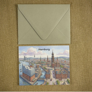 Cartão Postal Panorama Vista da Cidade de Hamburgo Retro Vintage