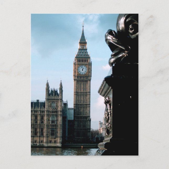 Cartão Postal Panorámica Londres Nublado Big Ben y Río Támesis (Frente)