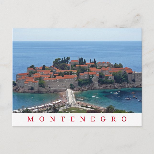 Cartão postal panorâmico Montenegro Sveti Stefan (Frente)
